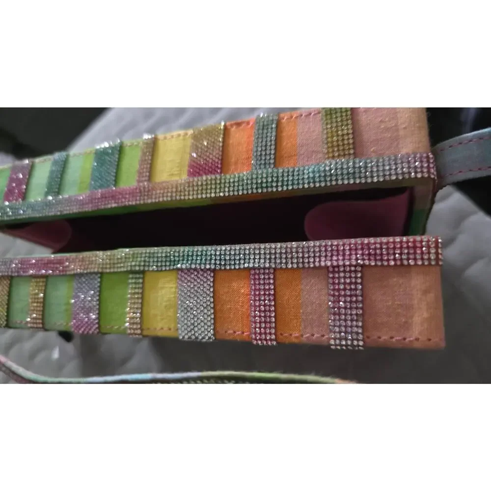 Simitri Rainbow Crystal Etoile Clutch NWT Multicolor Gingham Handcrafted